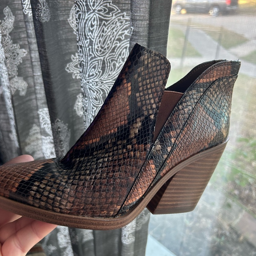 Vince Camuto Brown Snake Print Ankle Booties